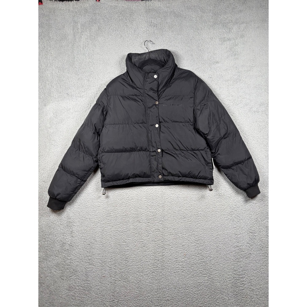 Muscle Republic Black Puffer Jacket Snap Button Zip Cropped Women's S Activewear